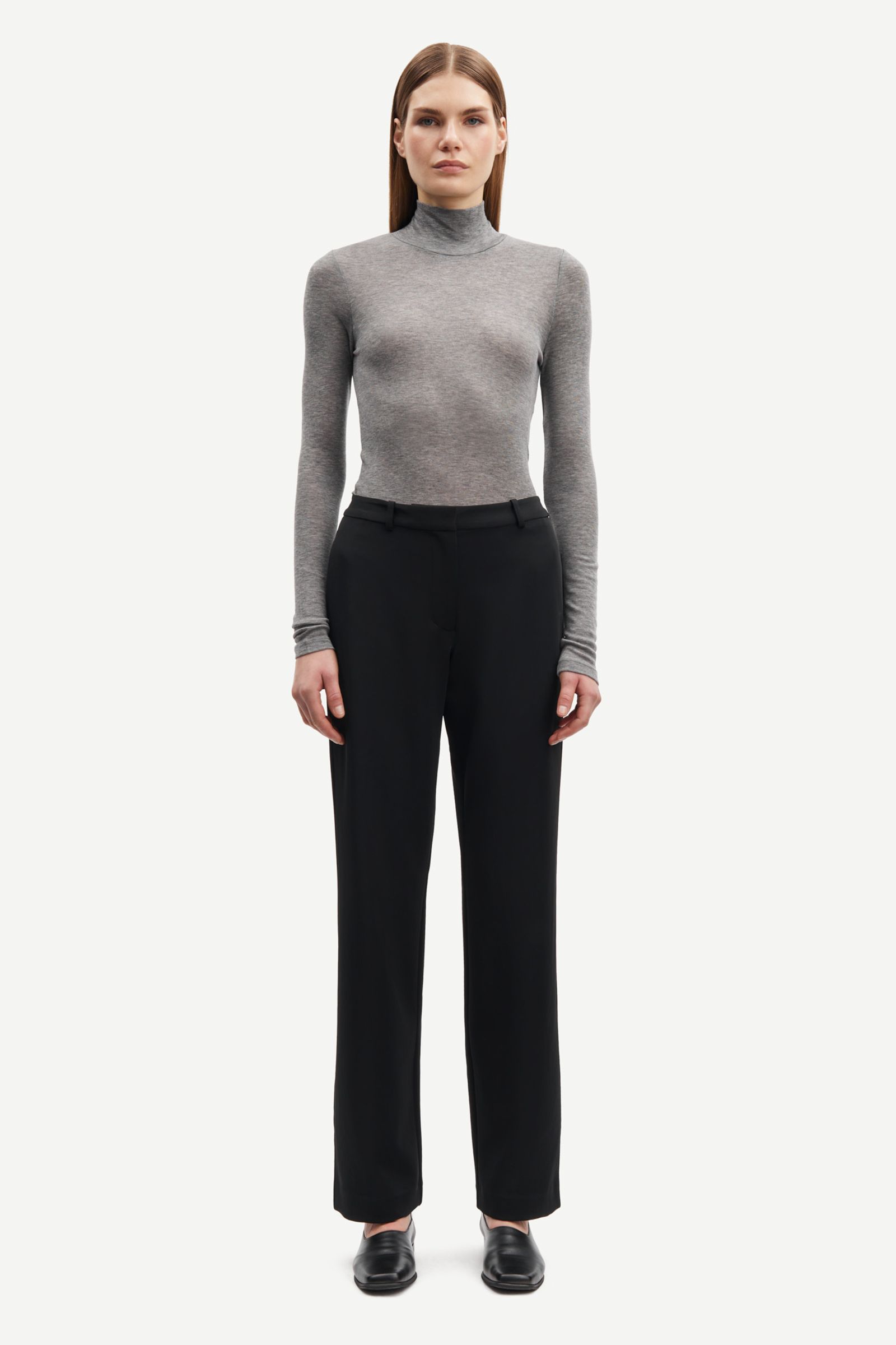 パンツ Samsoe Samsoe Loose Fit Grey Trousers With Elongated Leg Samsøe Samsøe Sabertil Trousers - Dark Grey Melange – The