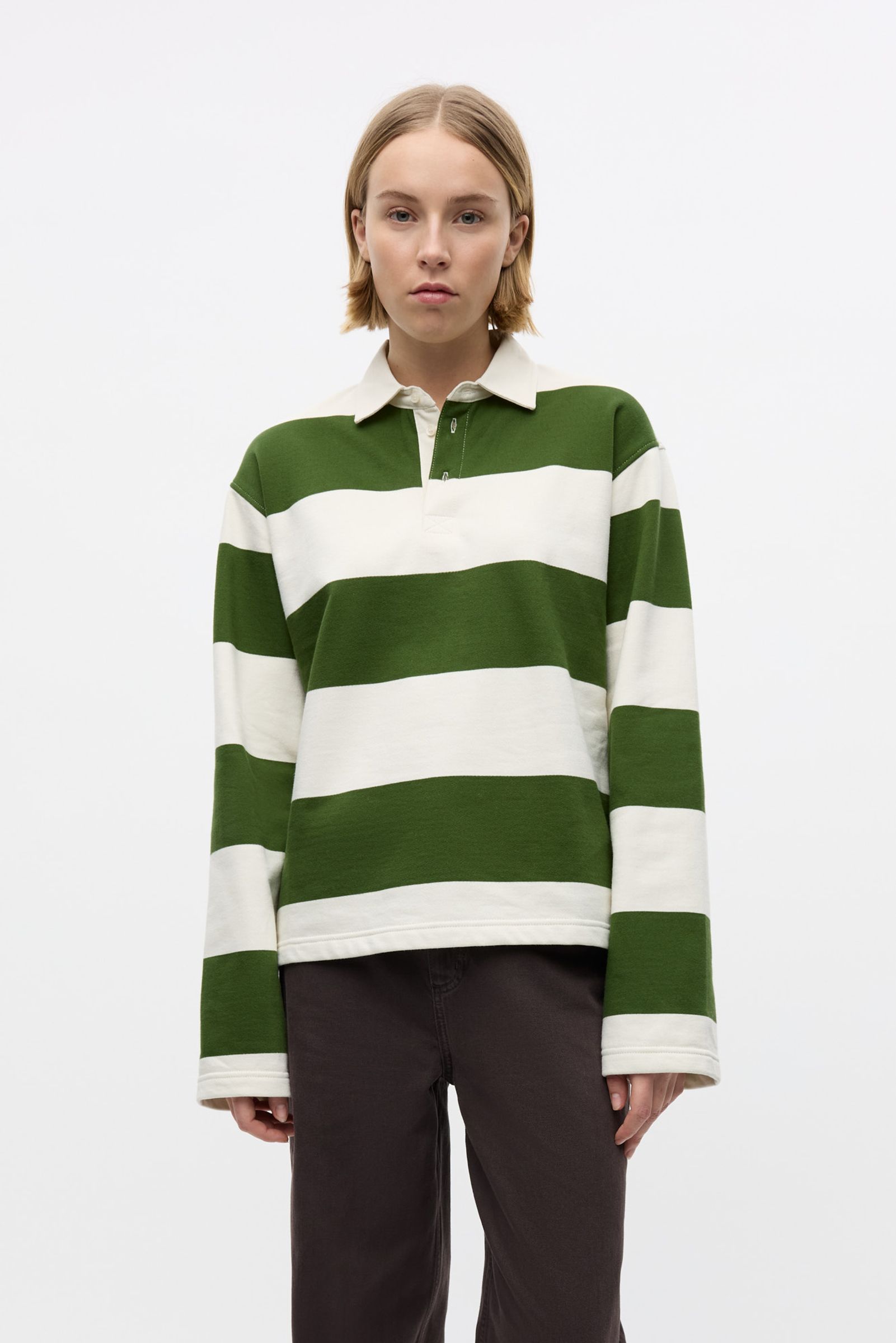 ENTOUR LS POLO ST 7173 Chive Gardenia Stripe