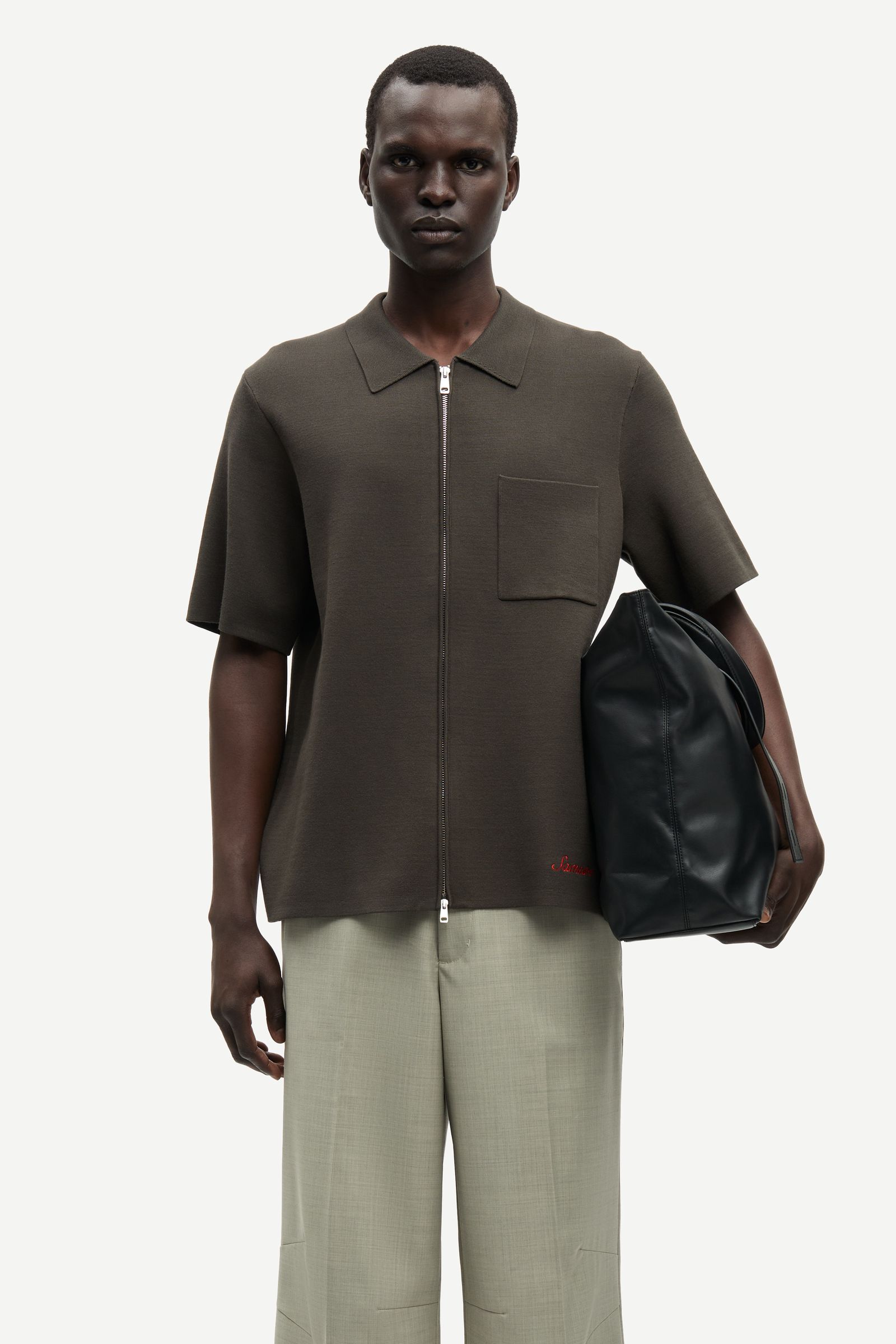 Sarico zip shirt ss 15825 Black Olive | Samsøe Samsøe®